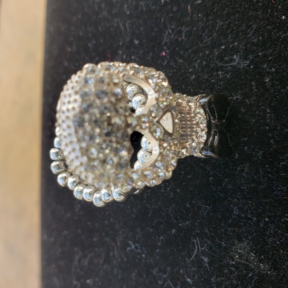 CZ encrsuted Skull Adjustable Ring